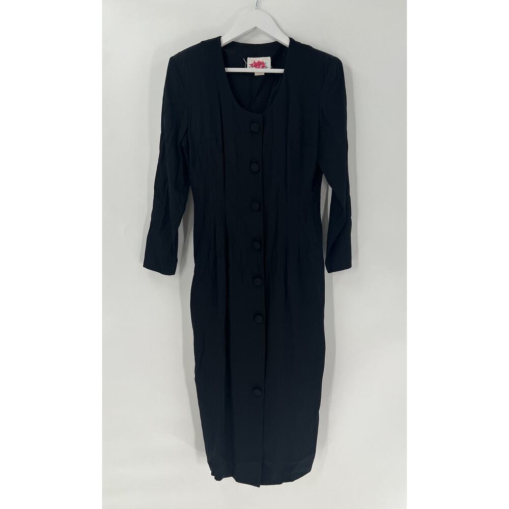 Irresistible by Sue Eng Vintage Dress Womens 5/6 Small Black Midi Length Button